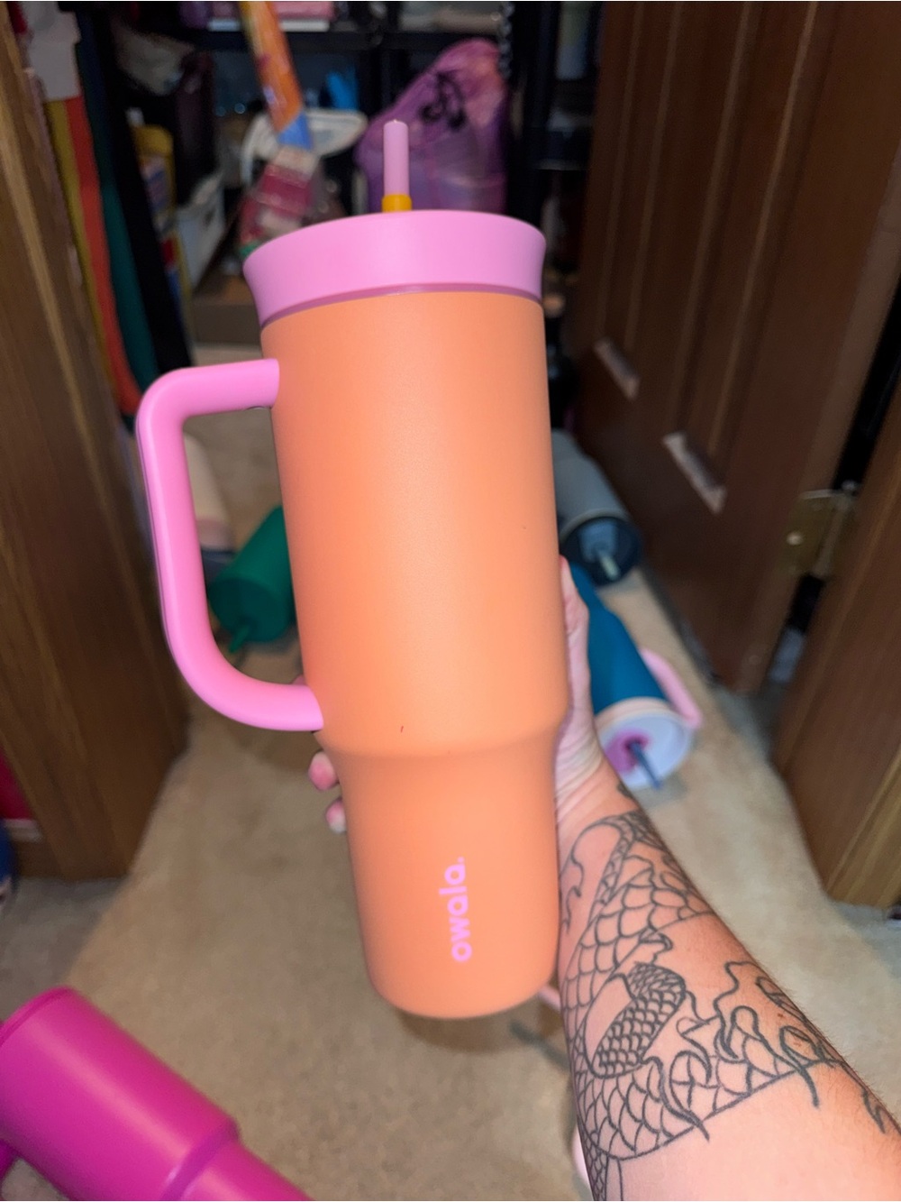 Owala Peach & Pink Insulated Travel Tumbler with Handle